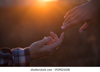 Couple hold hands in green field on sunset
 - Powered by Shutterstock
