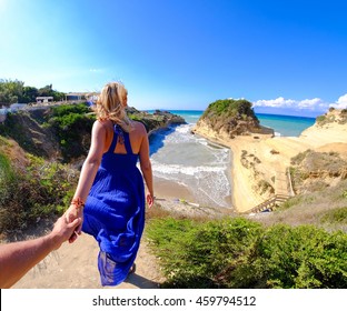 Couple Holding Hands At Canal D'Amour, Corfu Island, Greece