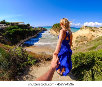 Couple Holding Hands At Canal D'Amour, Corfu Island, Greece