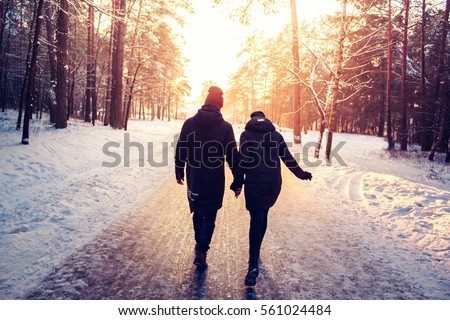 Couple Holding Hands Walking Away. Winter couple walk, Sunny walk, Forrest wondering, Recreation walk, Leisure, Clothing, Couple