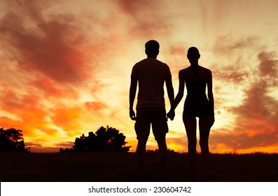 Silhouette Romantic Couple Holding Hands Looking Stock Photo (Edit Now ...