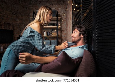 Couple At Home - Young Adults Flirting And Having A Nice Time At Home