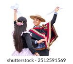 couple of huasos dancing Chilean cueca, Fiestas Patrias celebration, isolated white background 