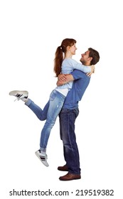 Couple Hugging Each Other On White Background