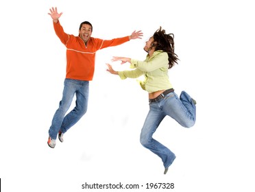 couple jumping 2 - over a white background - Shutterstock ID 1967328