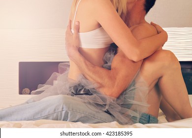 Couple kissing in bed. Love, Sex, Passion, Relationship, concept