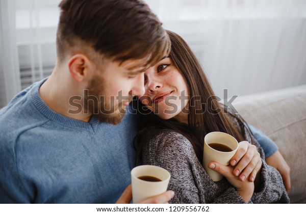 Couple Living Room Young Man Woman Stock Photo Edit Now 1209556762