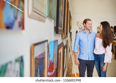Couple Looking Paintings Art Gallery Together Stock Photo 1106001998