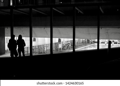 Couple Looking Through Window Black Silhouette Stock Photo 1424630165 ...