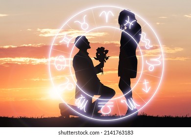 Couple Love And Astrology. Zodiac Horoscope. Romantic Proposal - Shutterstock ID 2141763183