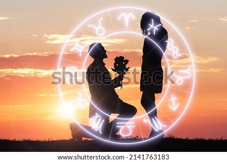 Couple Love And Astrology. Zodiac Horoscope. Romantic Proposal