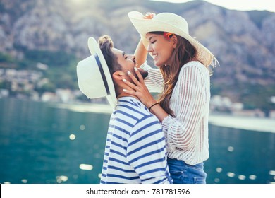 Couple In Love, Enjoying The Summer Time By The Sea.