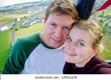 Couple In Love Flying In A Hot Air Balloon, Germany.