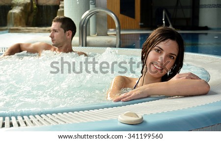 couple in love in jacuzzi enjoying a hydrotherapy session