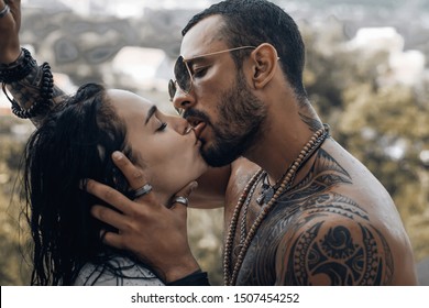Couple In Love kiss. Romantic and love. Intimate relationship and sexual relations. Dominant man. Closeup mouths kissing. Passion and sensual Tongue