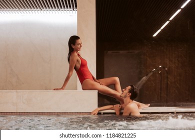 Couple In Love At Luxury Hotel Spa And Pool