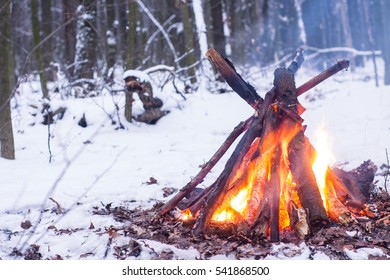 Couple In Love Near The Fire, Winter, Snow