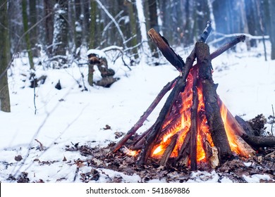 Couple In Love Near The Fire, Winter, Snow