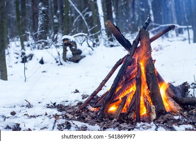 Couple In Love Near The Fire, Winter, Snow