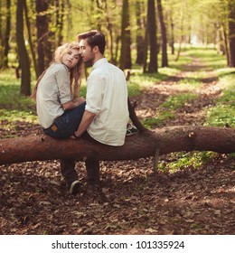 Couple In Love Walking In The Woods