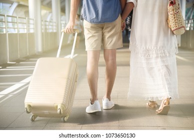 Couple Lover Just Married Date Is Travel On Summer Holiday By Plane At Airport Terminal Happy Honeymoon Save The Date Using For Promotion Advertising Hotel Resort Or Business Package Buy Two Get One