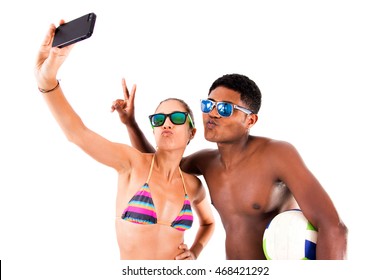 Couple making a photo in background isolated