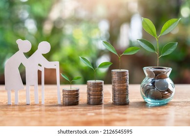 Couple old man model set with money coins saving for concept investment mutual fund finance and pension retirement - Shutterstock ID 2126545595