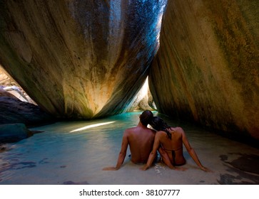 Couple On Beach At The Baths In Virgin Gorda