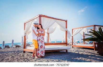 Couple On The Beach Near Gazebo In Pomorie, Bulgaria