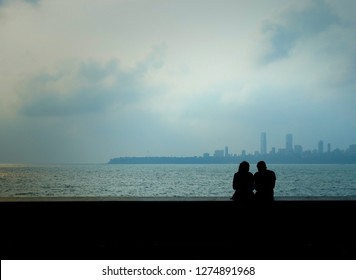 A Couple On Marine Drive (queens Necklace), Mumbai, India