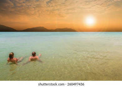 Couple On A Tropical Beach At Krabi Thailand