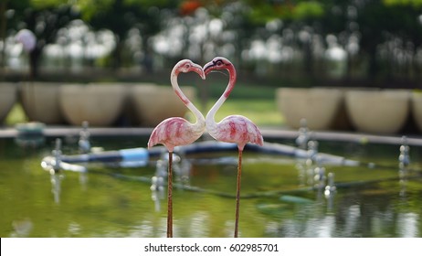 Couple Pink Flamingo Make Heart Shape