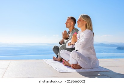 Couple Practice Meditation Together Outdoors On Stock Photo 2128665002 ...