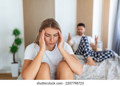 Couple Quarreling Due To Jealousy In Relationship At Home, Young Couple With Relationship Problem Appear Depressed And Frustrated.