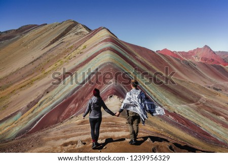 Similar – Woman on the top of the Rainbow Mountain, Peru.