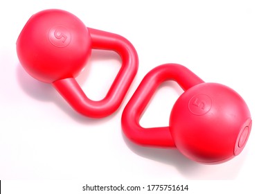 Couple Red Kettle Bell On White Background