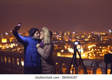 Couple Selfie At Night City