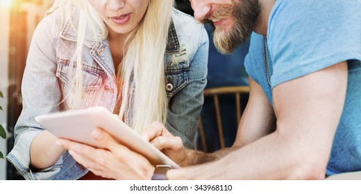 Couple Sharing Internet Searching Information Corporate Concept