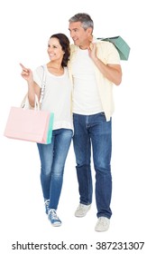 Couple With Shopping Bags On White Background
