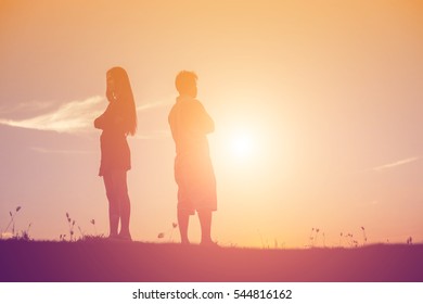 Couple Silhouette Breaking Up A Relation