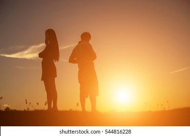 Couple Silhouette Breaking Up A Relation