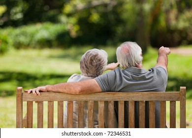 Couple Sitting On The Bench  With Their Back To The Camera