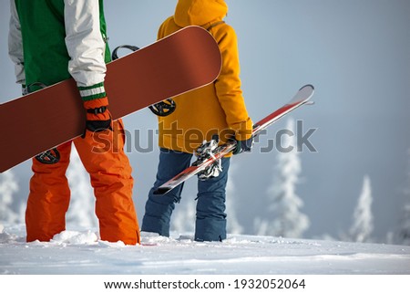 Similar – Image, Stock Photo Unrecognizable Snowboarder in action enjoying vacation on snowy mountain in Zermatt under blue sky