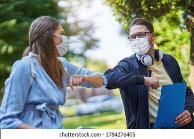 Couple Of Students In The Campus Wearing Masks Due To Coronavirus Pandemic