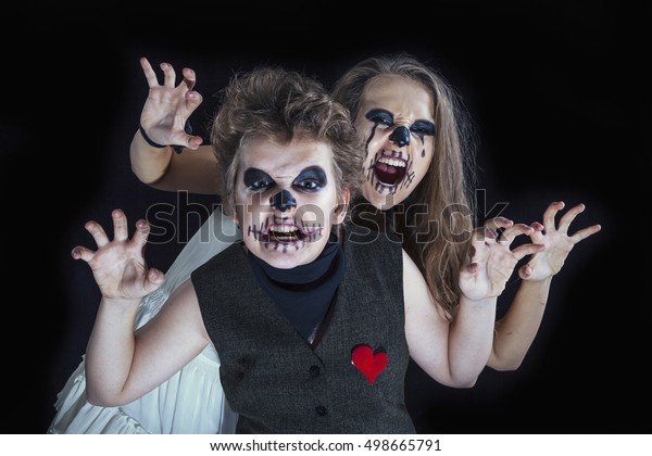 Couple Teenagers Dressed Costumes Groom Bride Stock Photo Edit