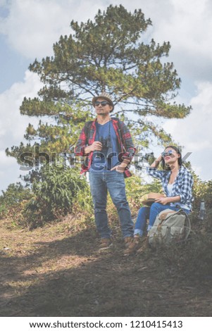 couple traveler attractive adventure wilderness.