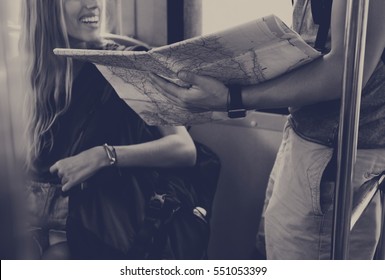 Couple Traveling Inside The Metro Train