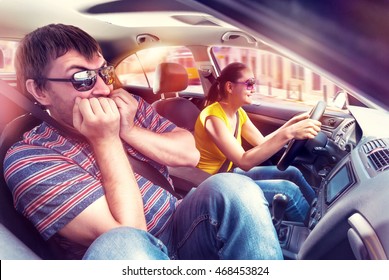 Couple travelling by car