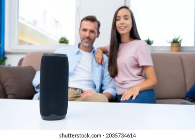 Couple Using Smart Speaker, Smart Home System Appliance, Modern Assistant