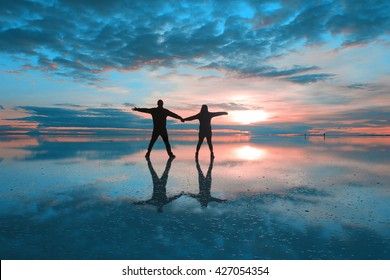 Couple In The Uyuni Salt Flat, Bolivia